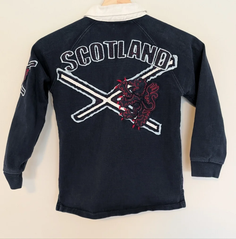 SCOTLAND Sewn Saltire & Lion Rampant Navy Blue Rugby Nations Shirt Boys S/M